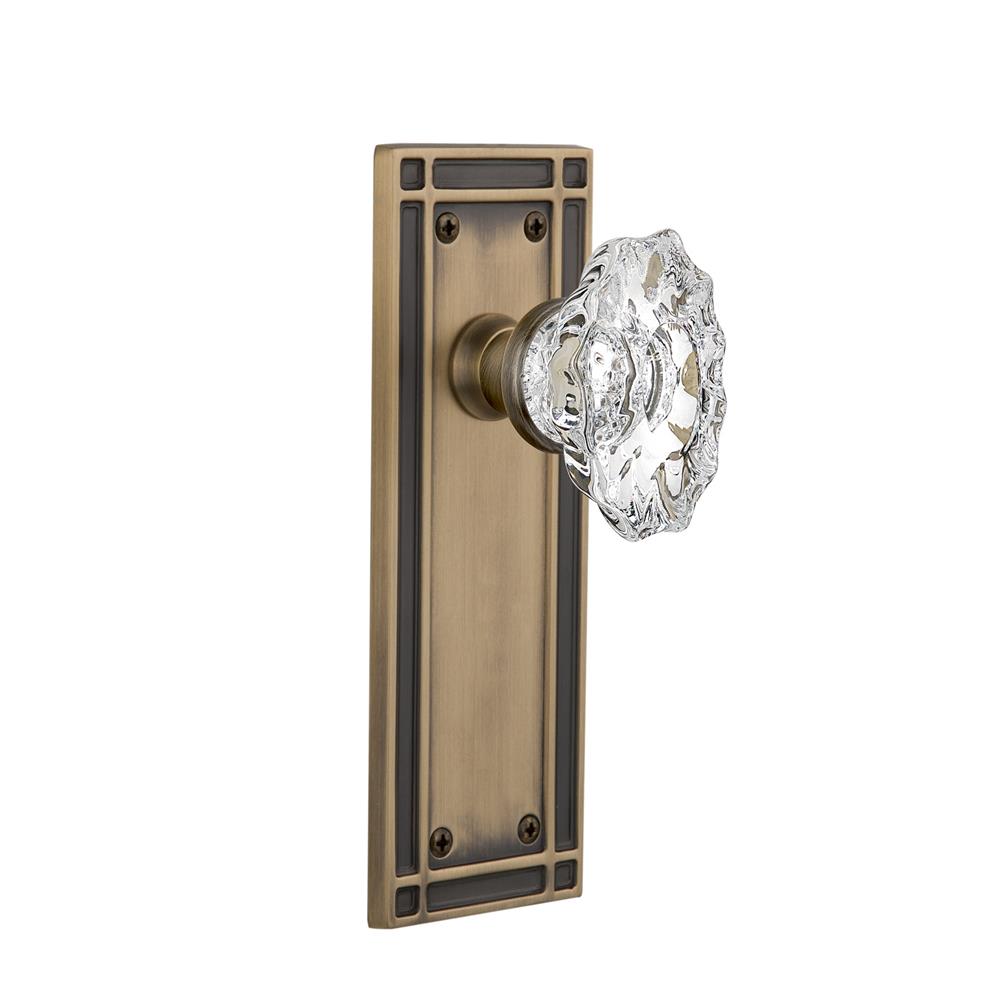 Nostalgic Warehouse MISCHA Full Passage Set Without Keyhole Mission Plate with Chateau Knob in Antique Brass